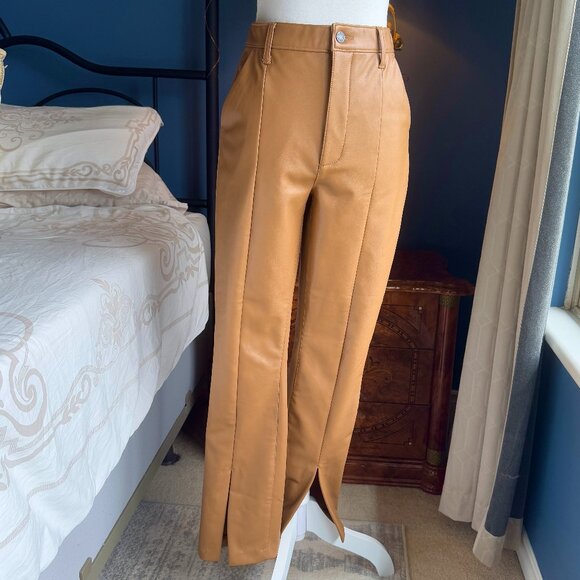 Abercrombie & Fitch Tan Vegan Leather "The Skinny" Ultra High Rise Pants - Picture 1 of 14